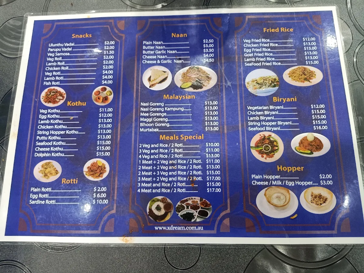 Menu, Xdream Dine In And Take Away