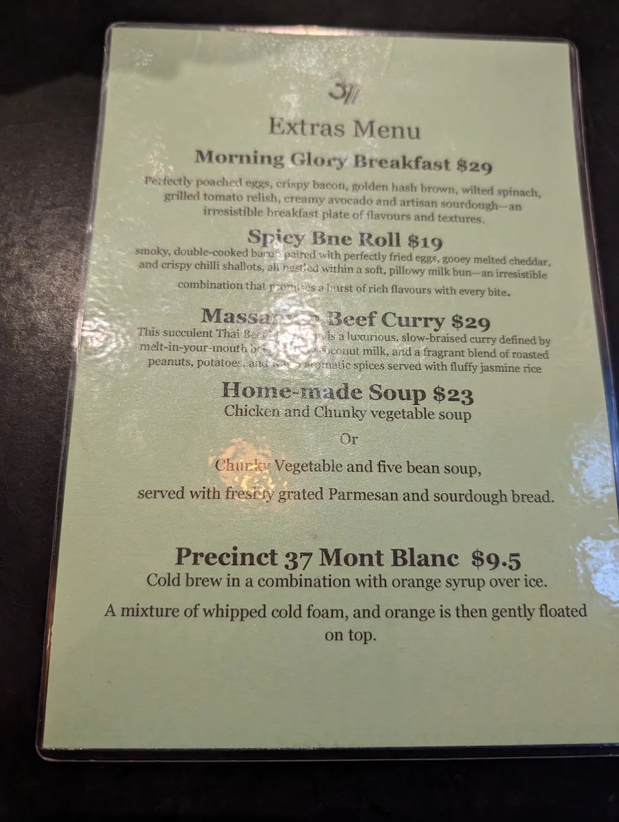 Menu, Precinct37
