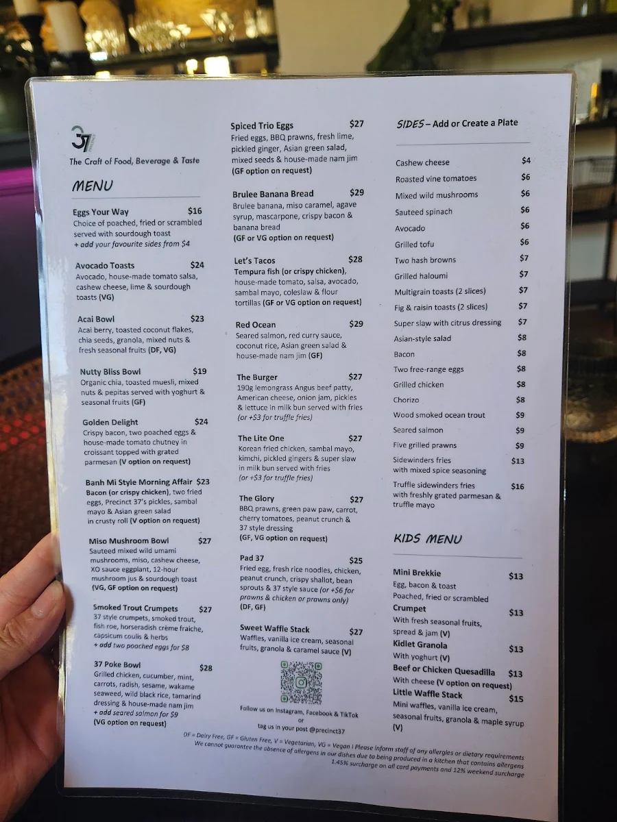 Menu, Precinct37