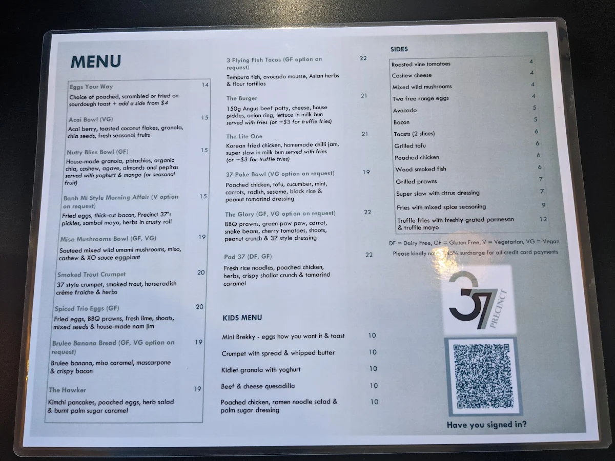 Menu, Precinct37