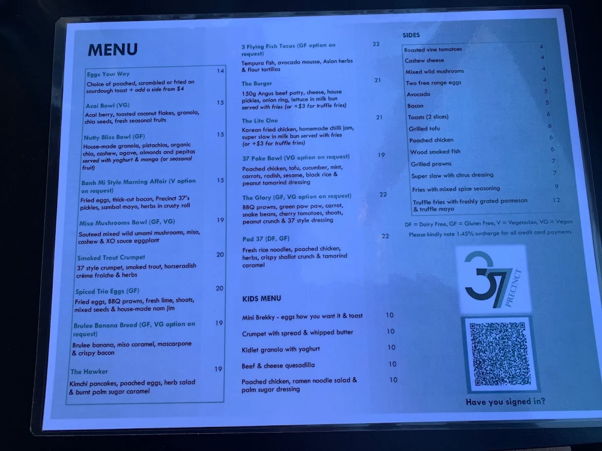 Menu, Precinct37