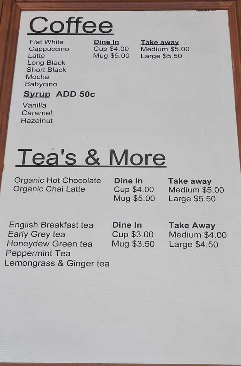 Menu, Mace's Hot Bread