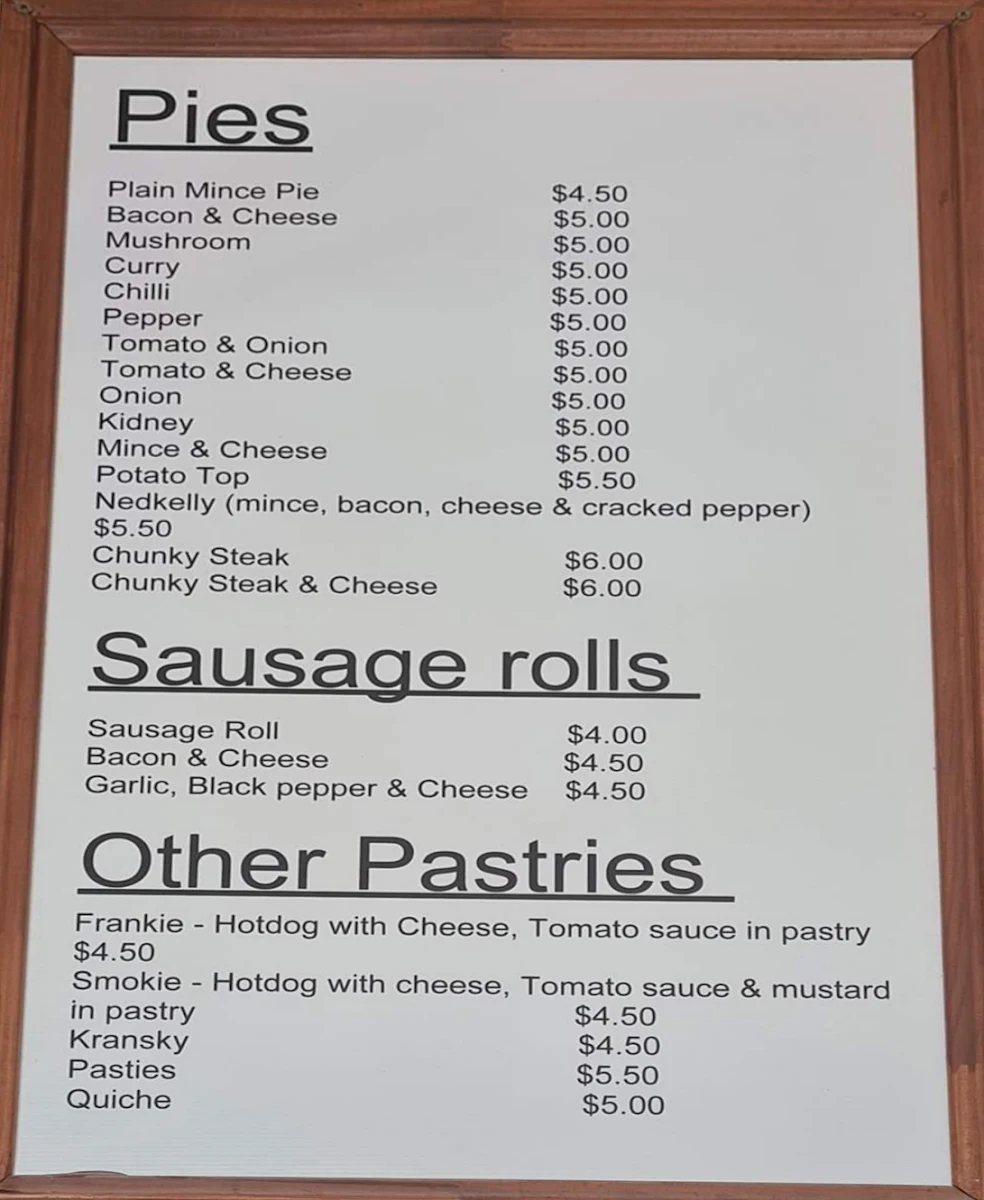 Menu, Mace's Hot Bread