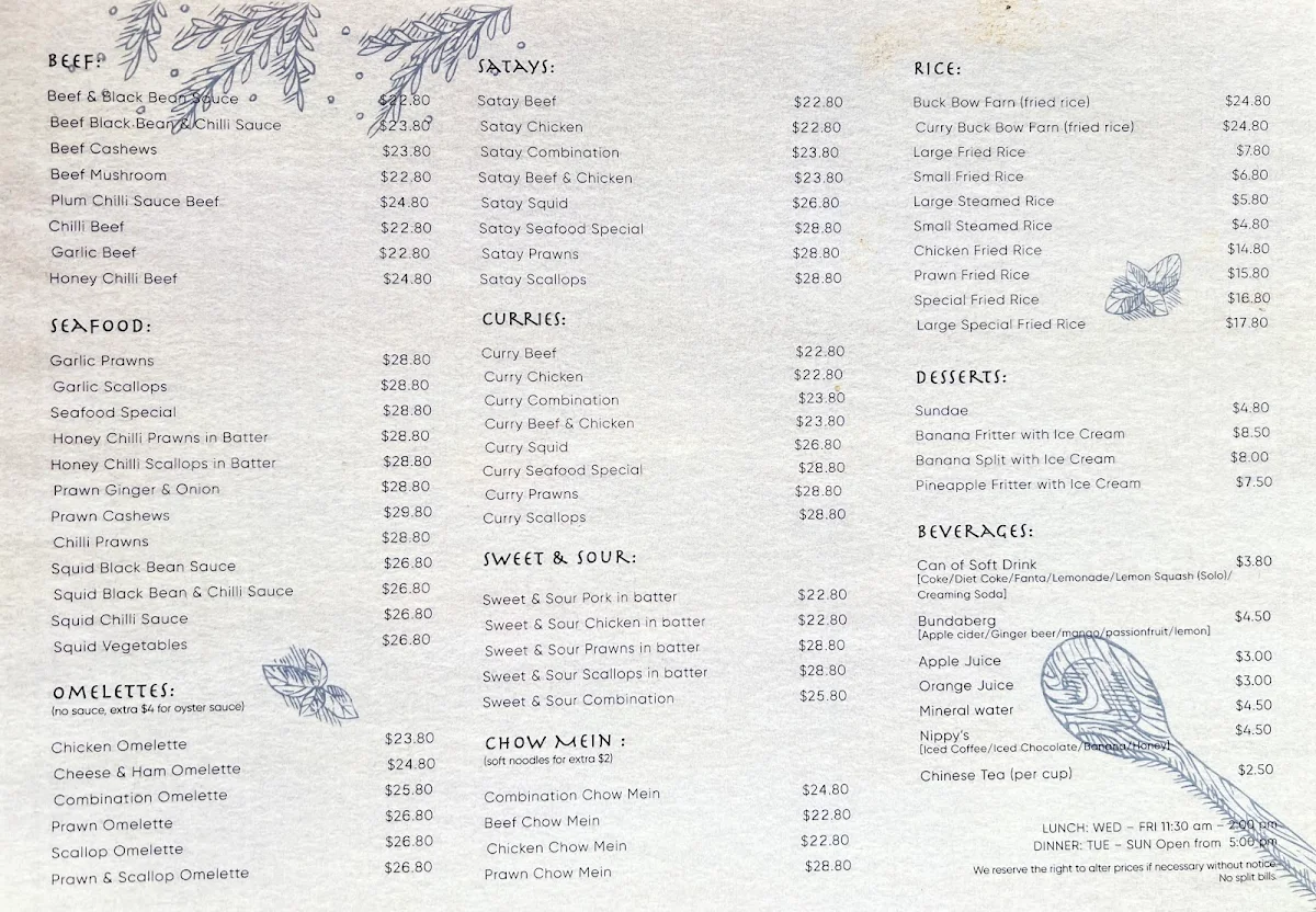 Menu, Lee How Fook Restaurant