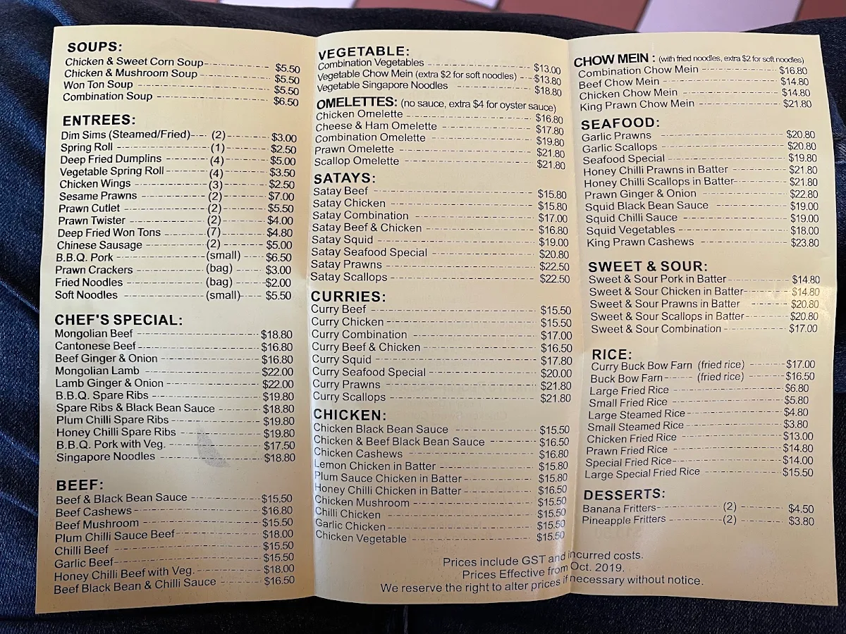Menu, Lee How Fook Restaurant