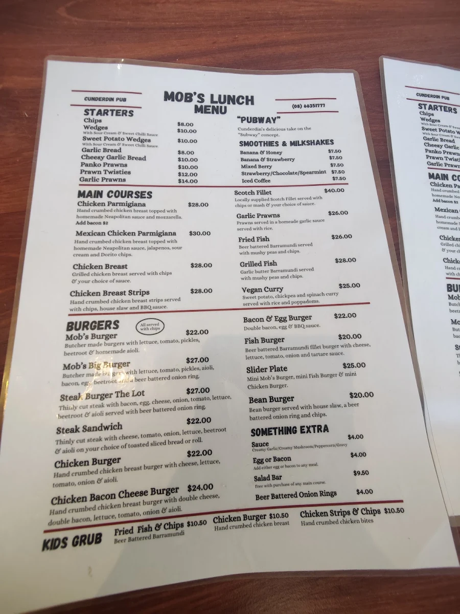 Menu, Cunderdin - Ettamogah Pub