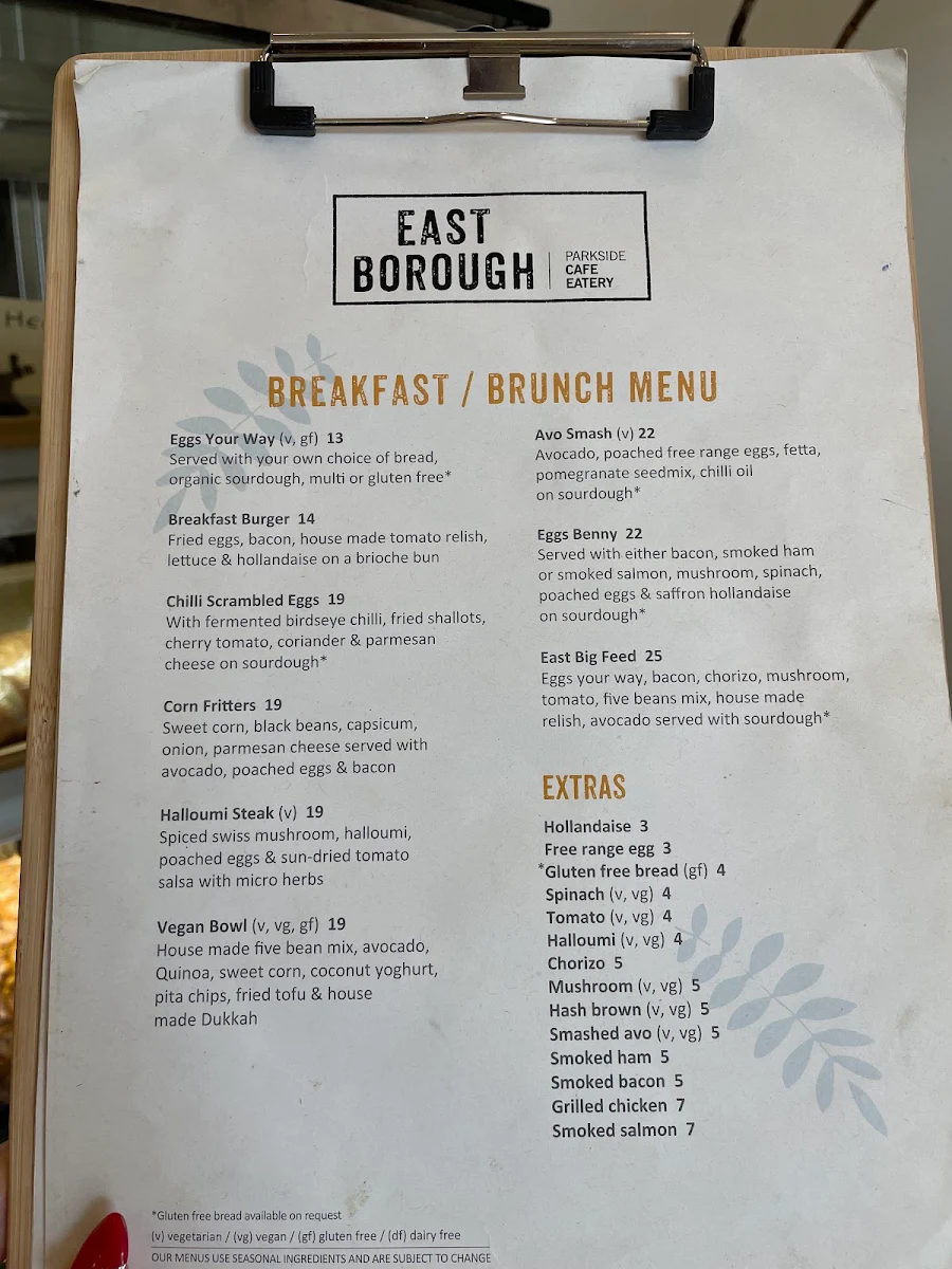 Menu, East Borough Eatery