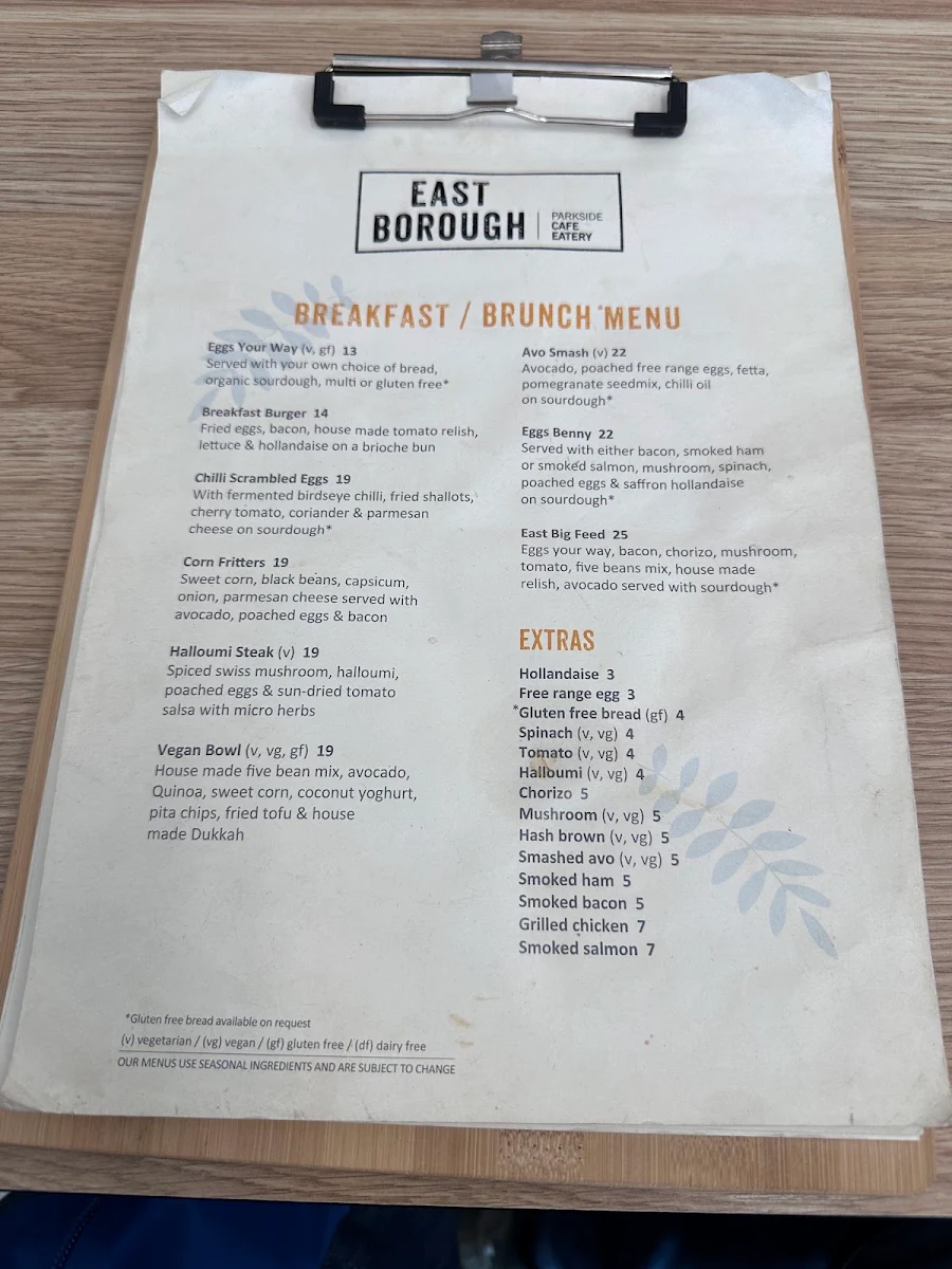 Menu, East Borough Eatery