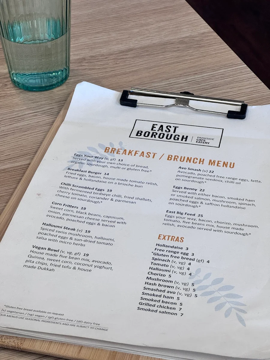 Menu, East Borough Eatery