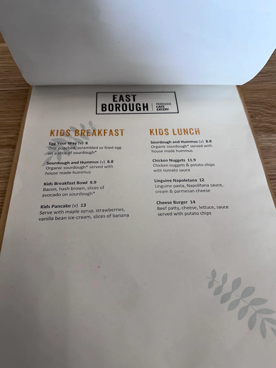 Menu, East Borough Eatery