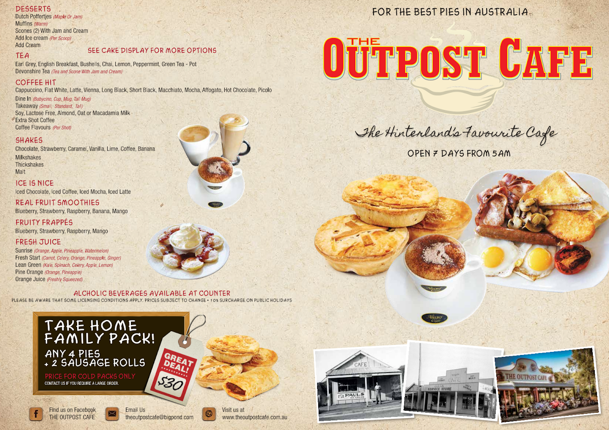 Menu, The Outpost Cafe
