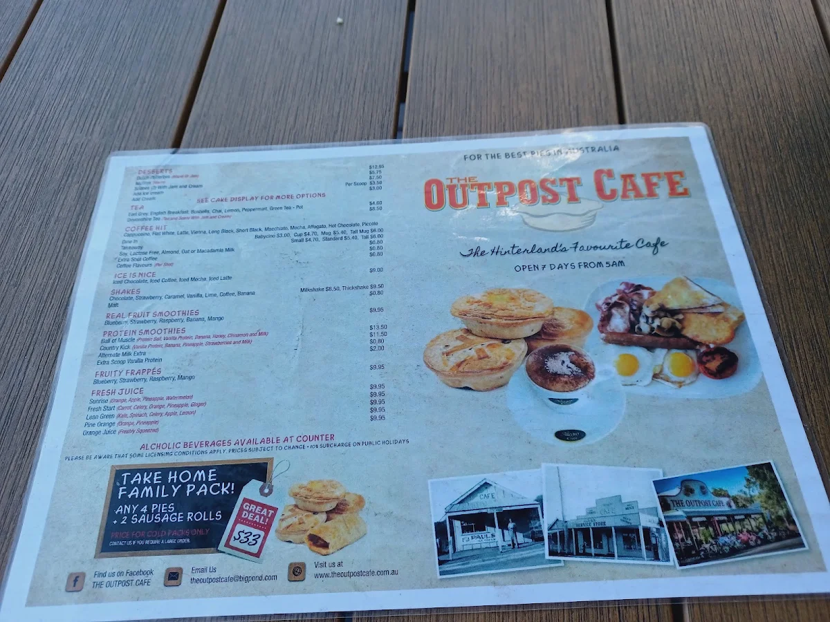 Menu, The Outpost Cafe