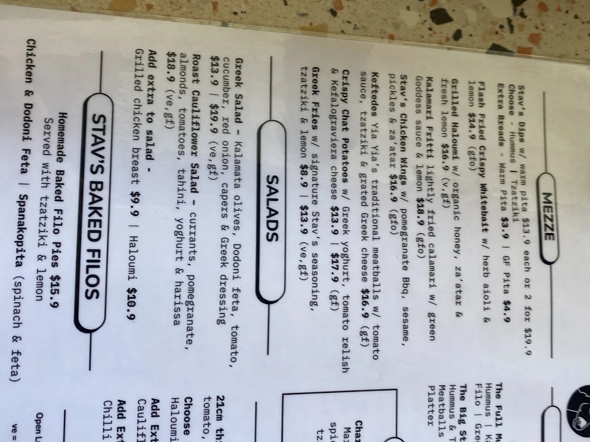Menu, Stav’s Kantina