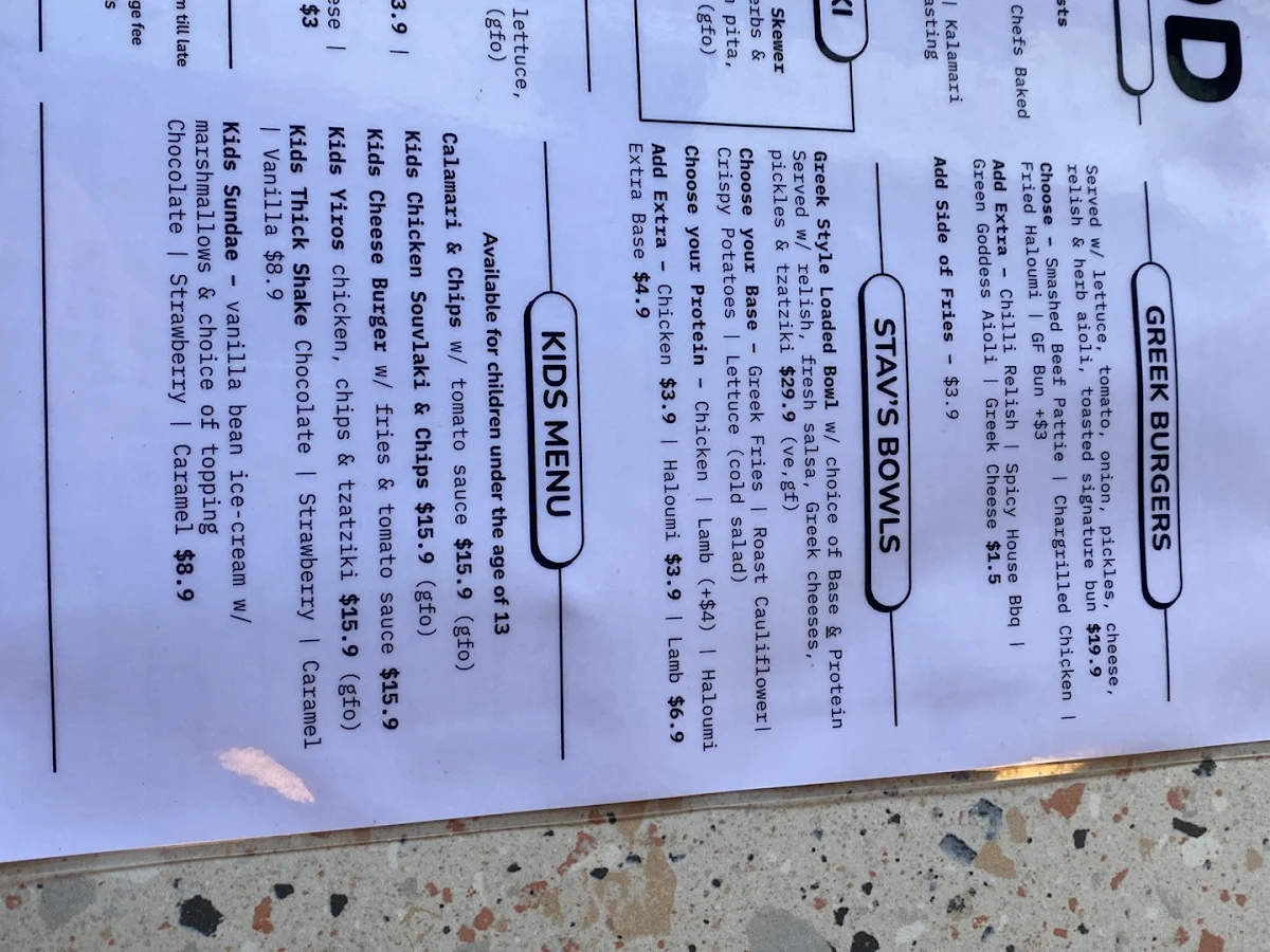 Menu, Stav’s Kantina