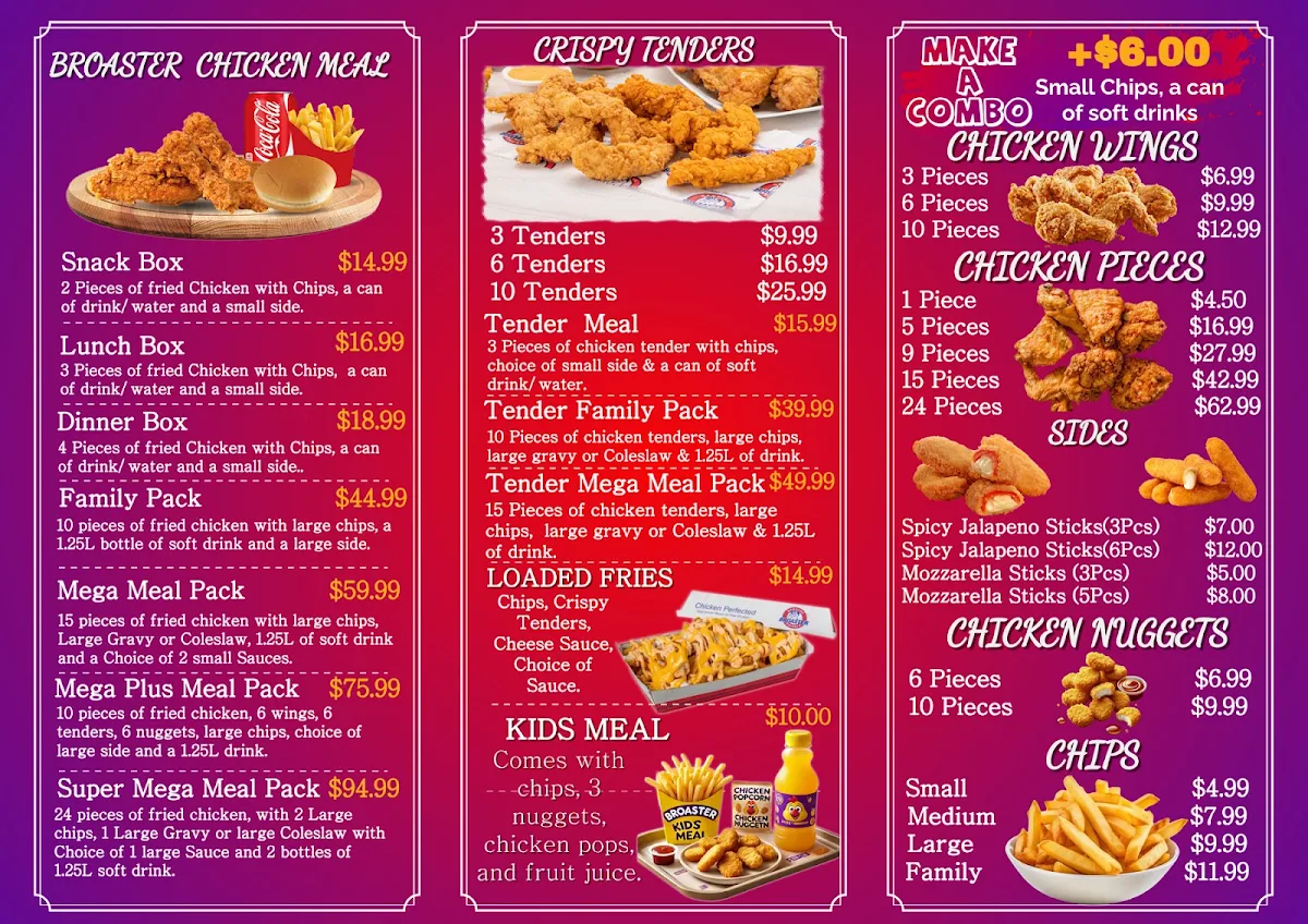 Menu, Broaster Chicken Penrith