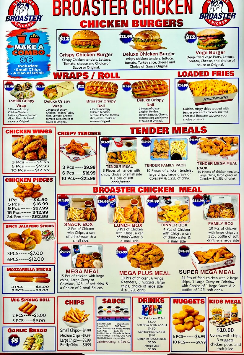 Menu, Broaster Chicken Penrith