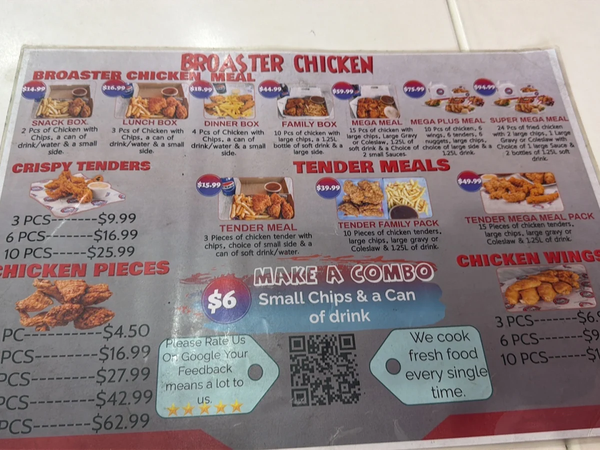 Menu, Broaster Chicken Penrith