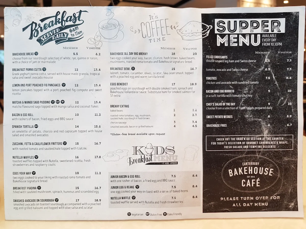 Menu, Bakehouse Cafe