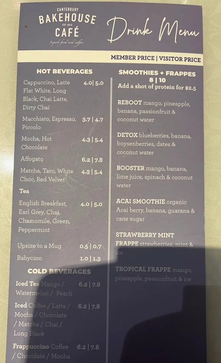 Menu, Bakehouse Cafe