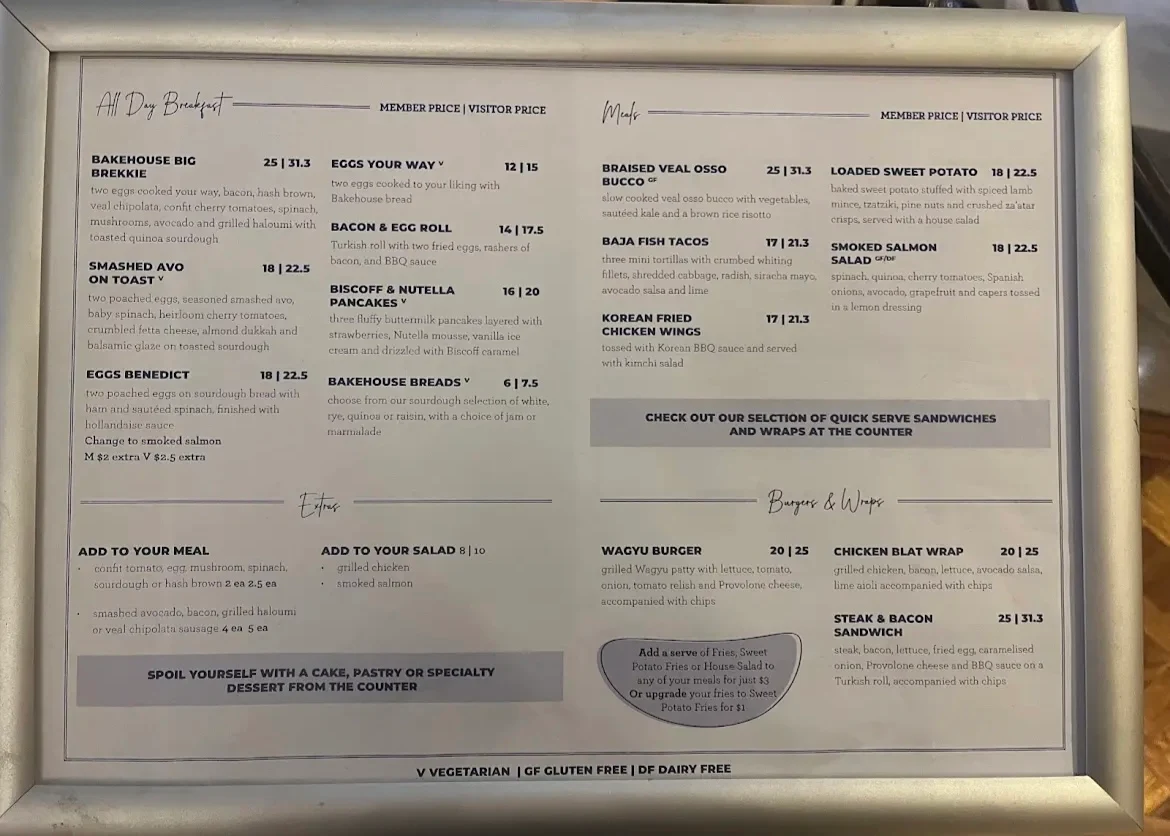 Menu, Bakehouse Cafe