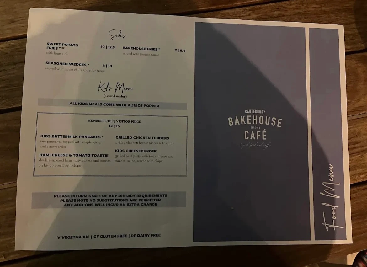 Menu, Bakehouse Cafe