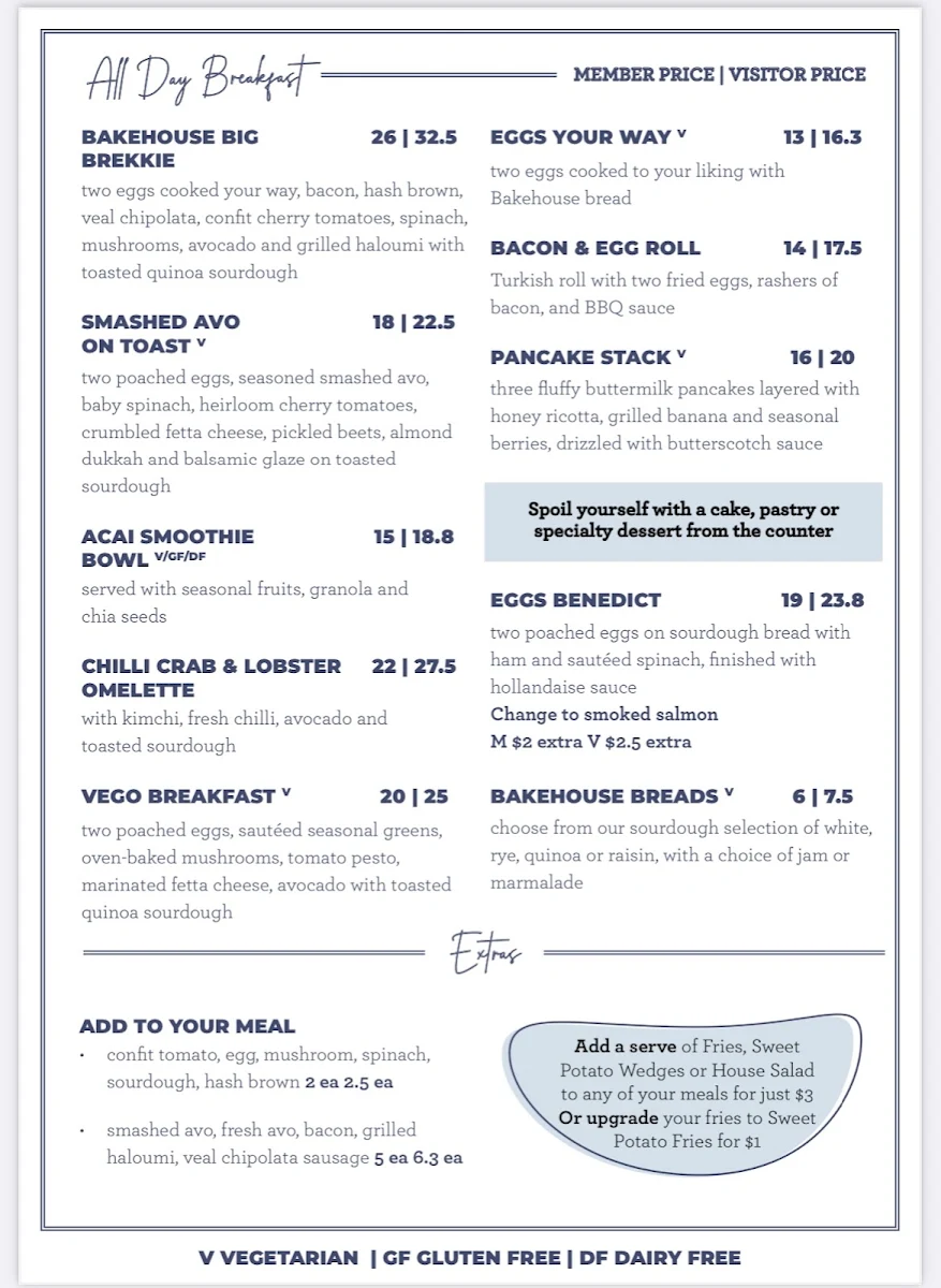 Menu, Bakehouse Cafe