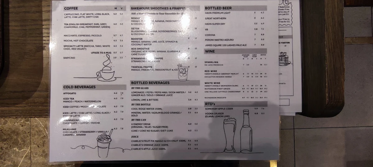 Menu, Bakehouse Cafe
