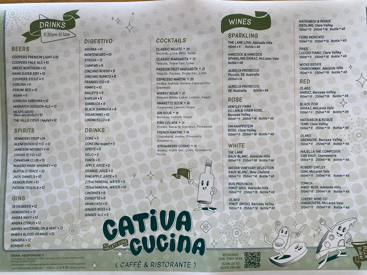 Menu, Cativa Cucina