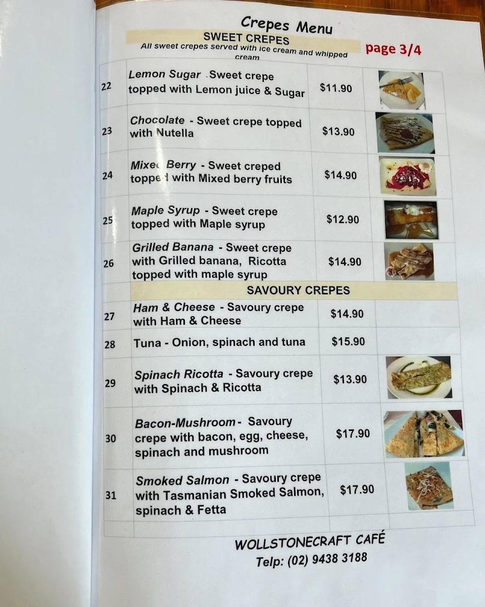 Menu, Wollstonecraft Cafe