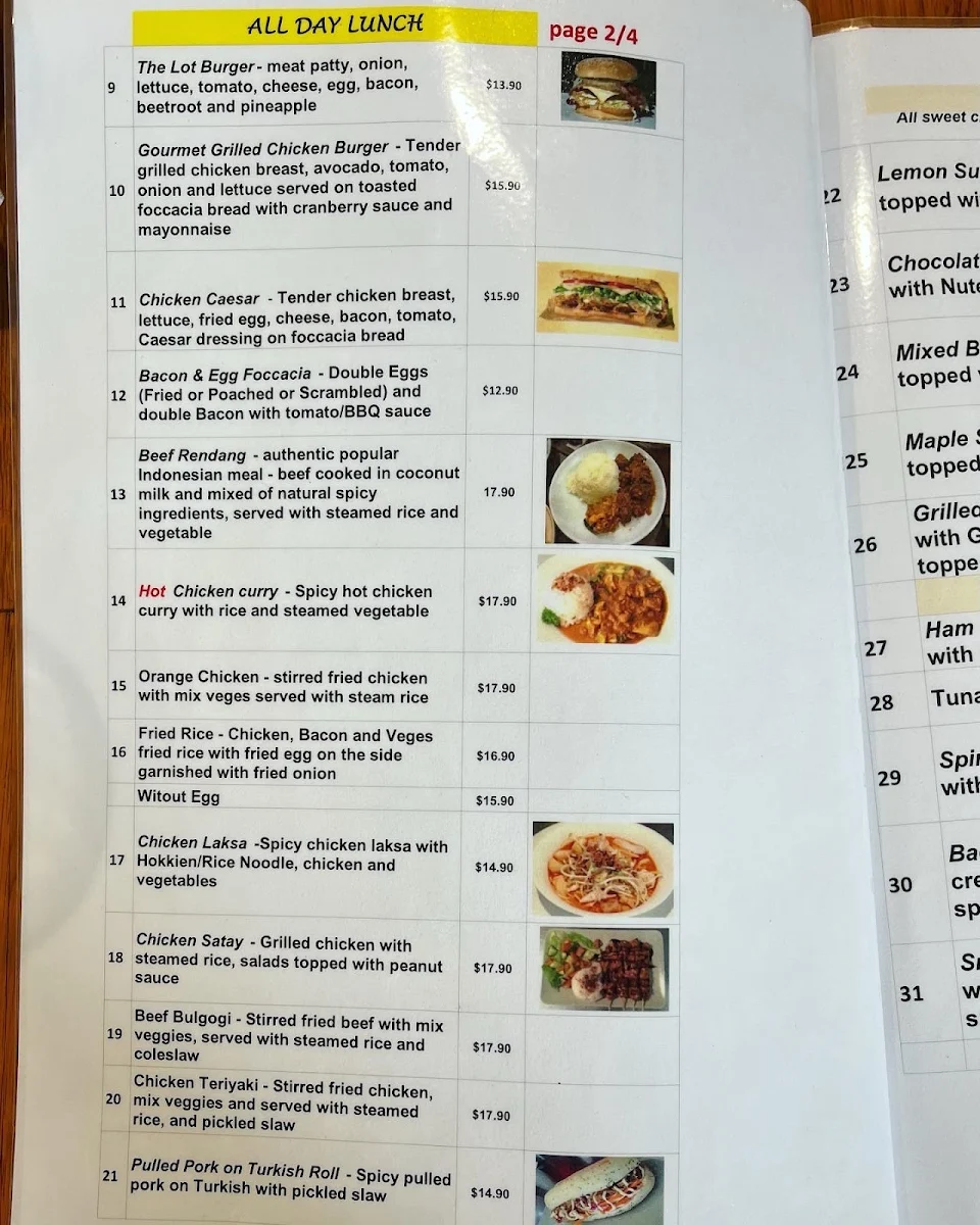 Menu, Wollstonecraft Cafe