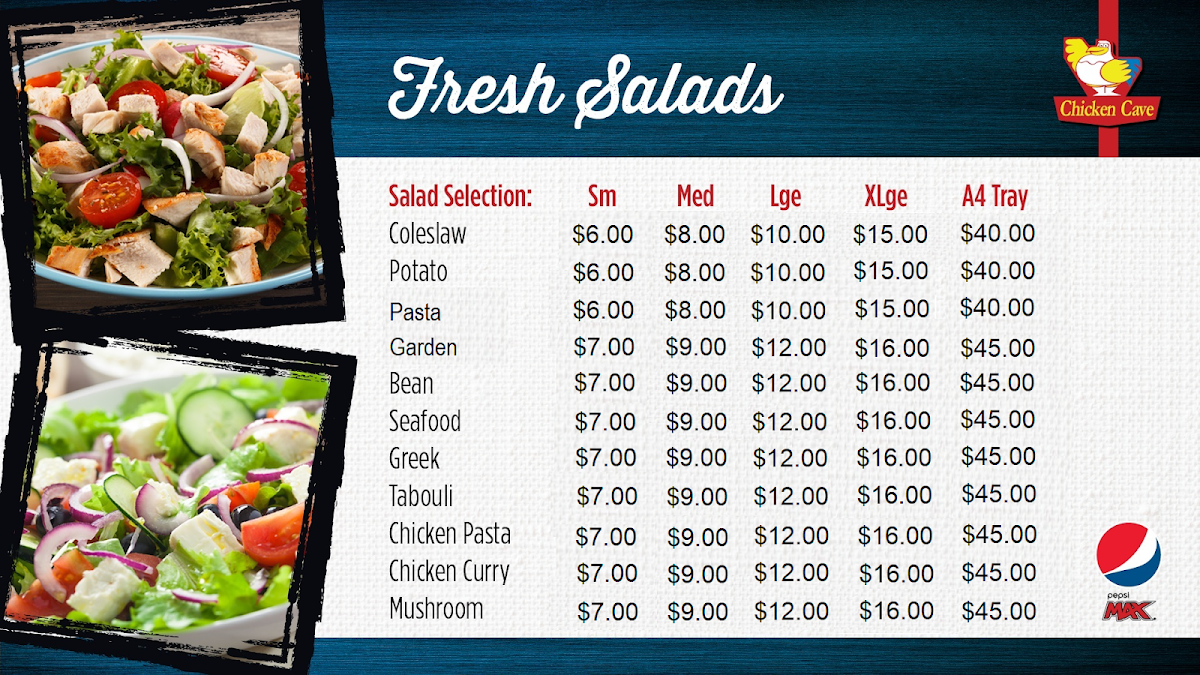 Menu, CHICKEN CAVE