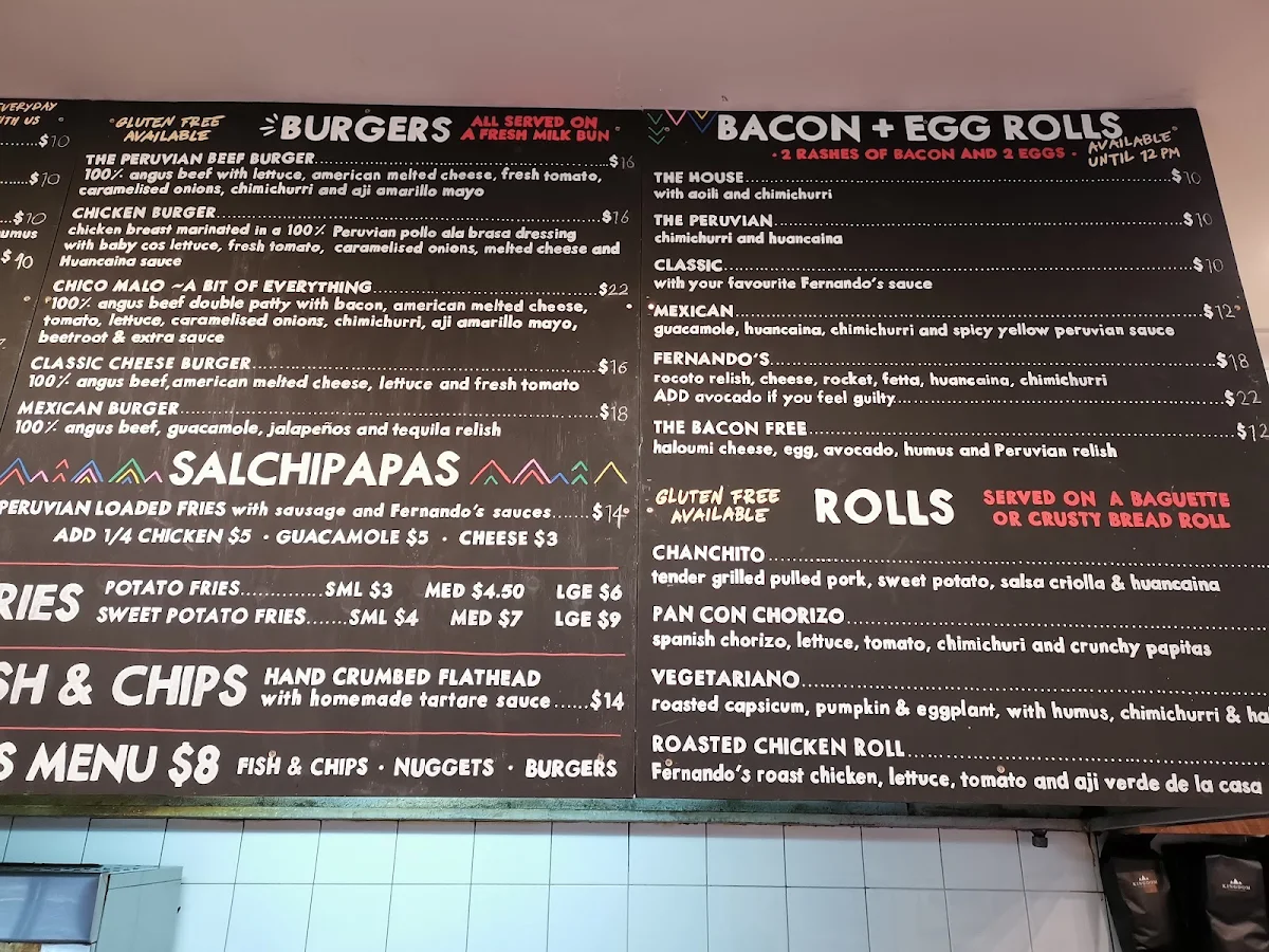 Menu, Fernando’s Peruvian Rotisserie