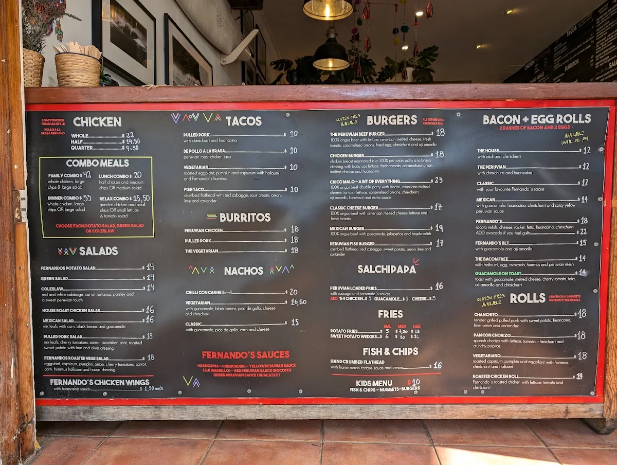 Menu, Fernando’s Peruvian Rotisserie