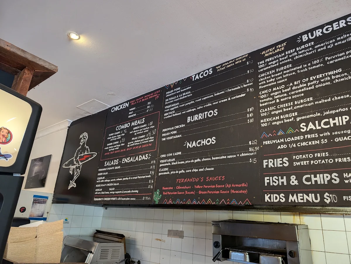 Menu, Fernando’s Peruvian Rotisserie