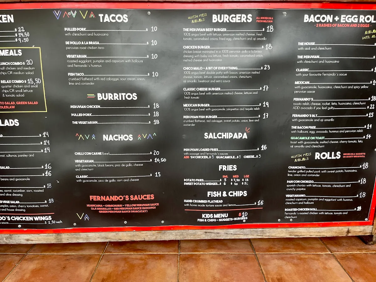 Menu, Fernando’s Peruvian Rotisserie