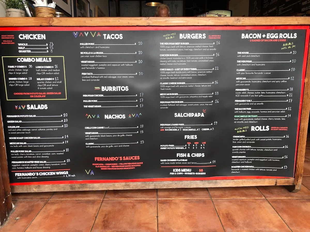 Menu, Fernando’s Peruvian Rotisserie
