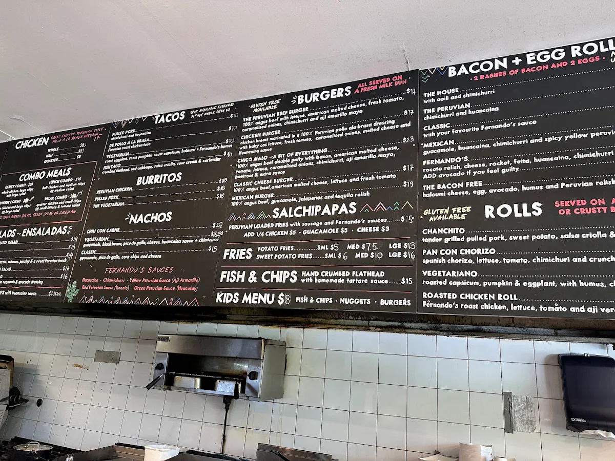 Menu, Fernando’s Peruvian Rotisserie