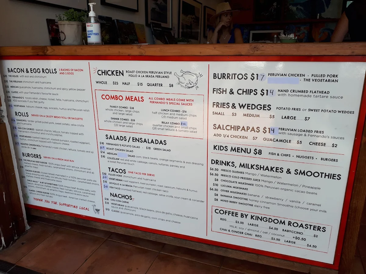 Menu, Fernando’s Peruvian Rotisserie