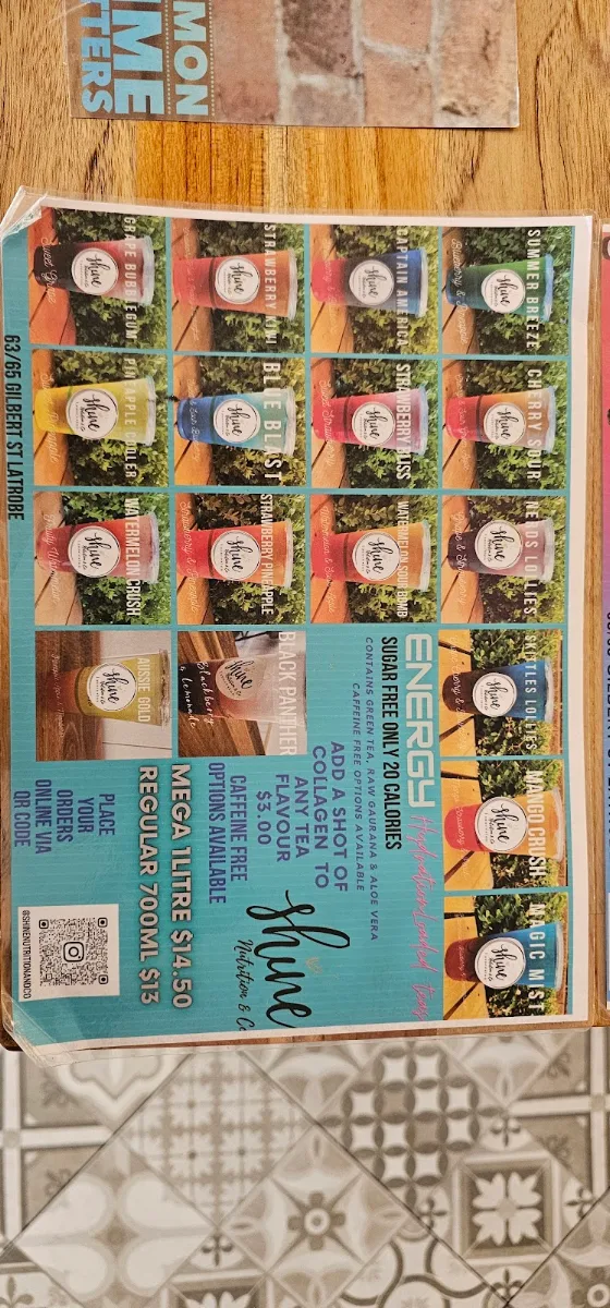 Menu, Shine nutrition & Co