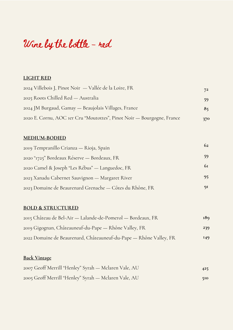 Menu, Lucien - Wine Bar