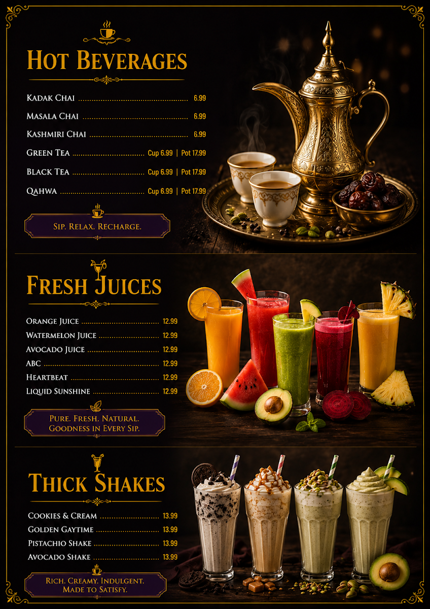 Menu, Chamman Restaurant & shisha cafe
