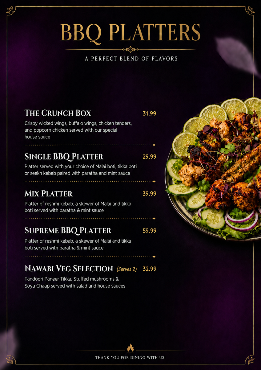 Menu, Chamman Restaurant & shisha cafe