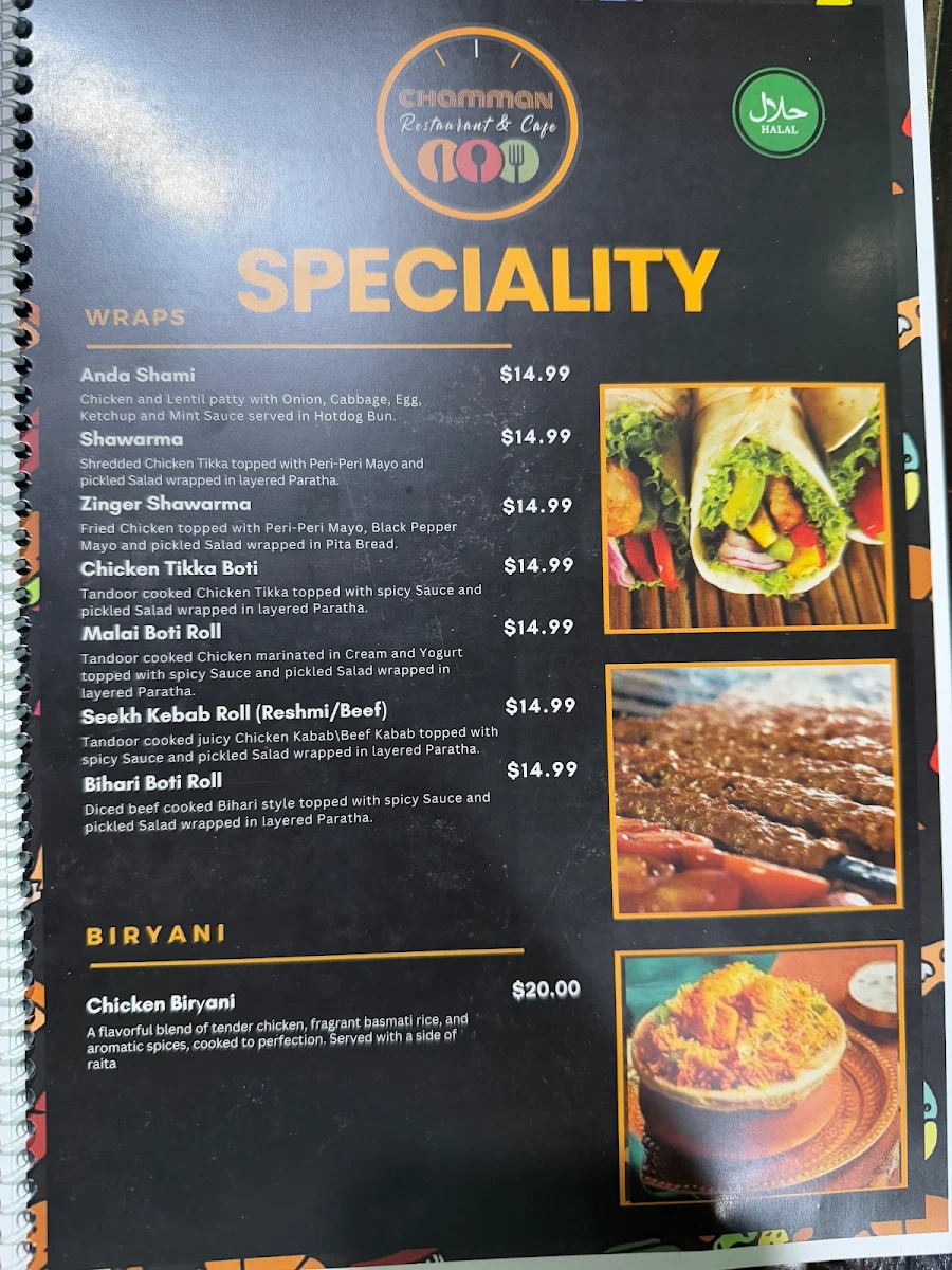 Menu, Chamman Restaurant & shisha cafe