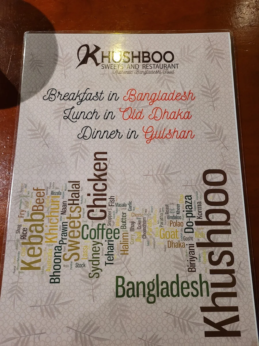 Menu, Khushboo Sweets and Restaurant