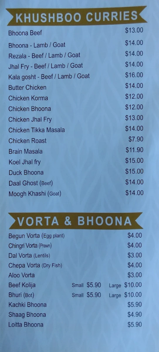 Menu, Khushboo Sweets and Restaurant
