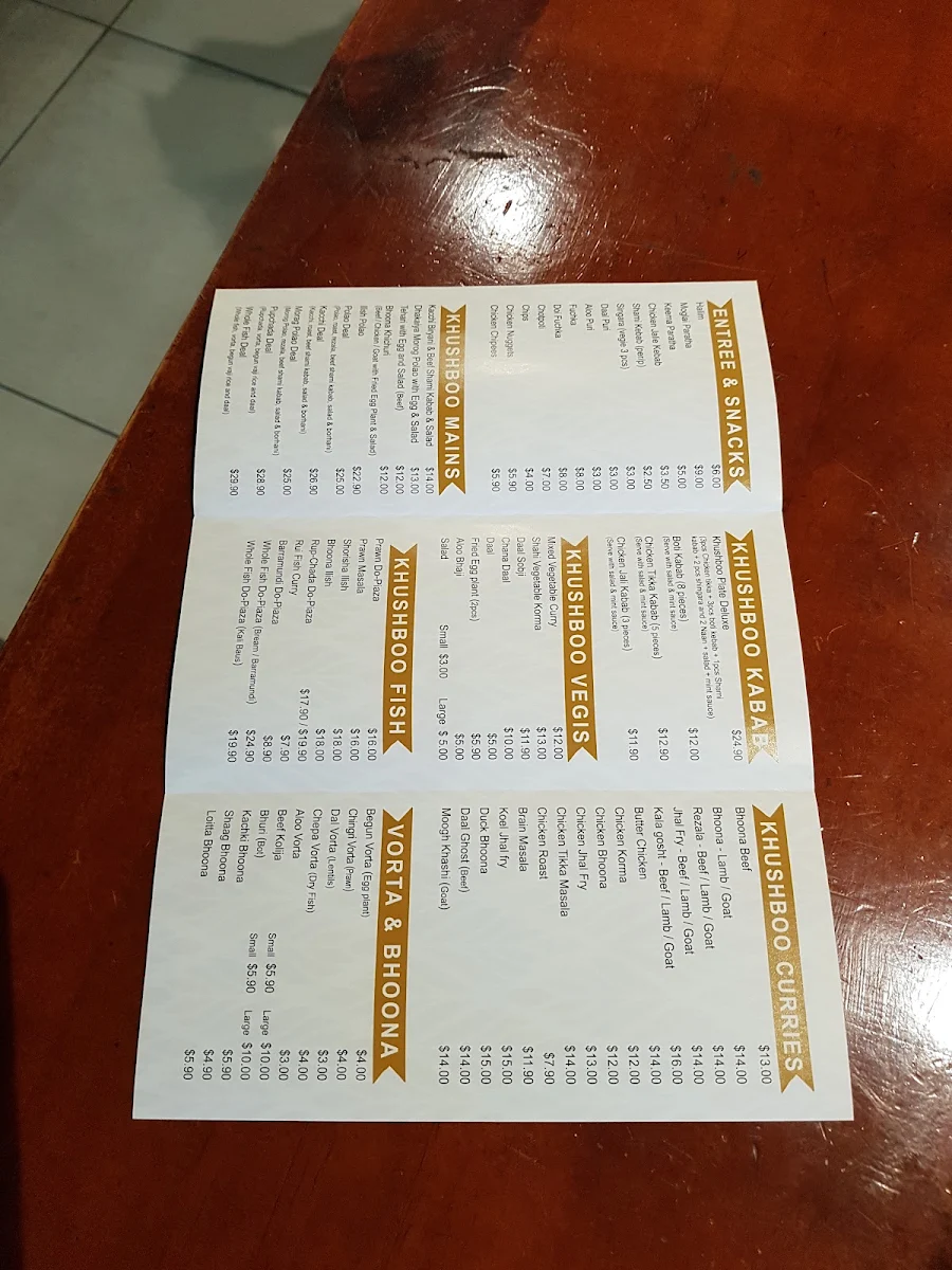 Menu, Khushboo Sweets and Restaurant