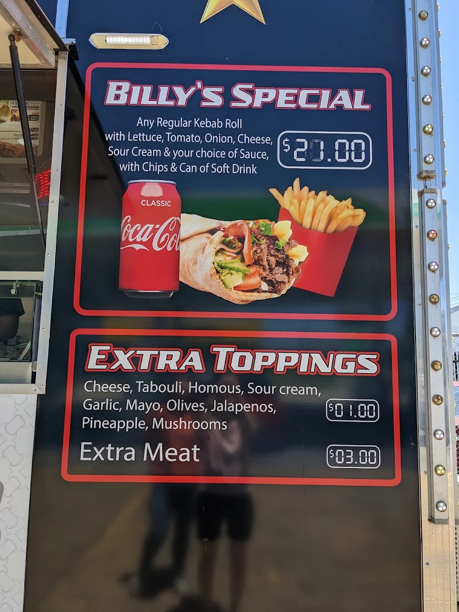 Menu, Billy's Kebab's