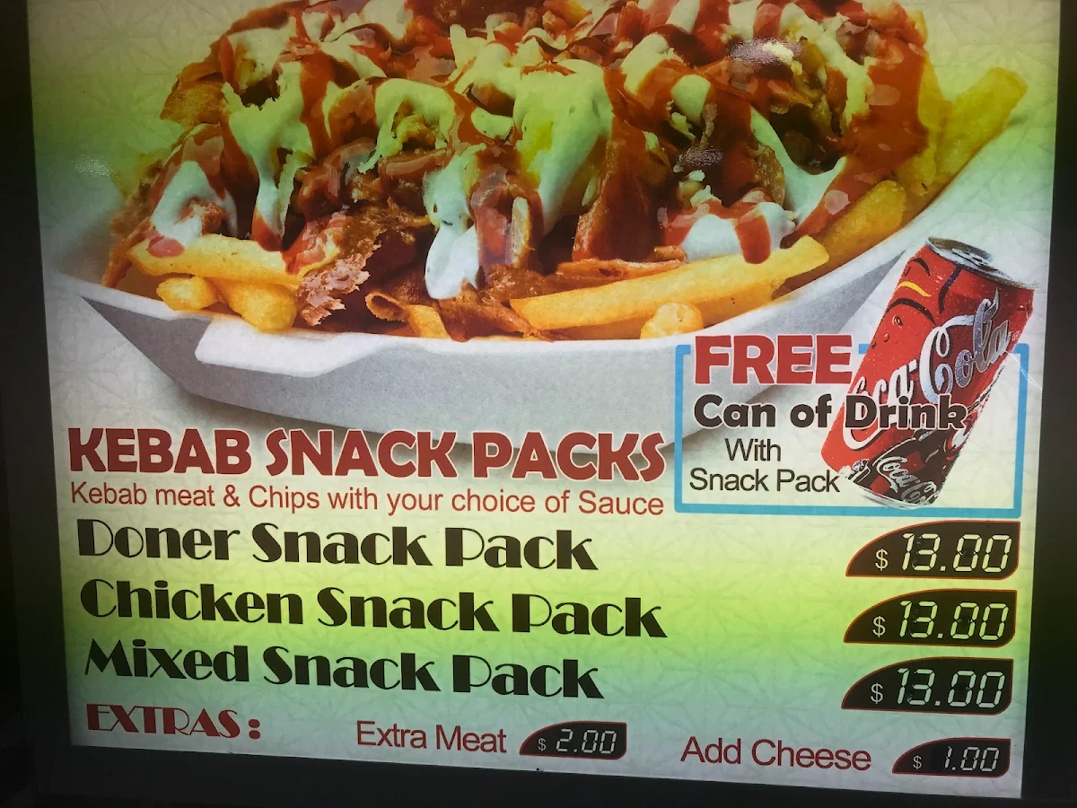 Menu, Billy's Kebab's