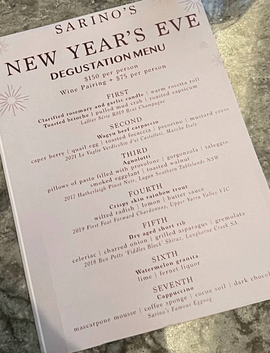 Menu, Sarino's