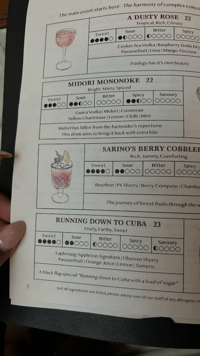 Menu, Sarino's
